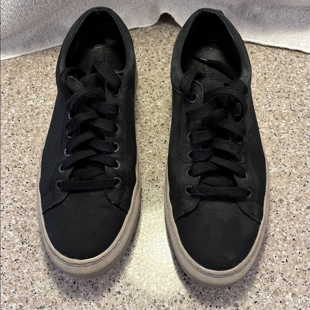 All Saints Black Vintage Leather Sneakers with Grey Soles
